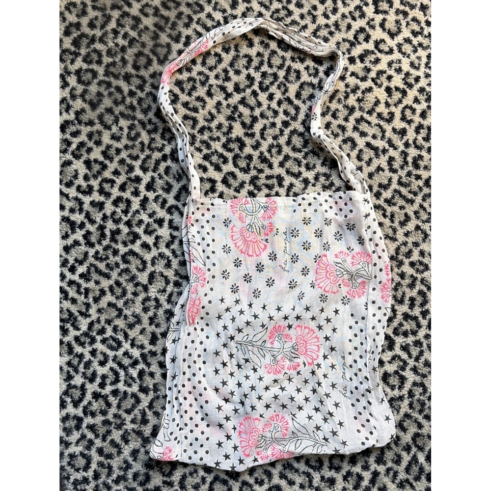 FREE PEOPLE Floral Polka-Dot Star Print Gauzy Linen Shopping Tote‎ Bag Boho Chic